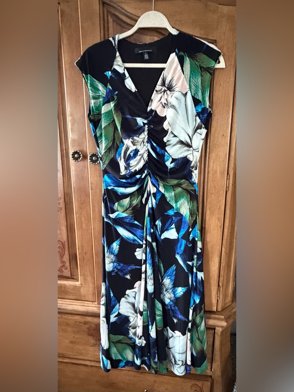 White House Black Market Ruched V-Neck Midi Dress